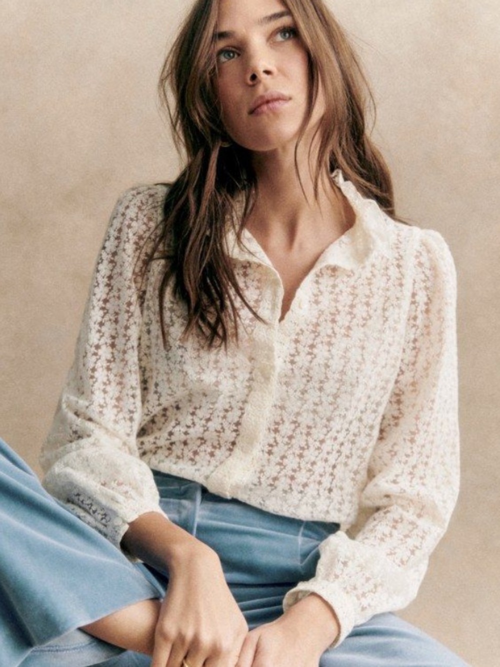 Sézane Cathy Ecru Lace Button-Up Blouse NWT